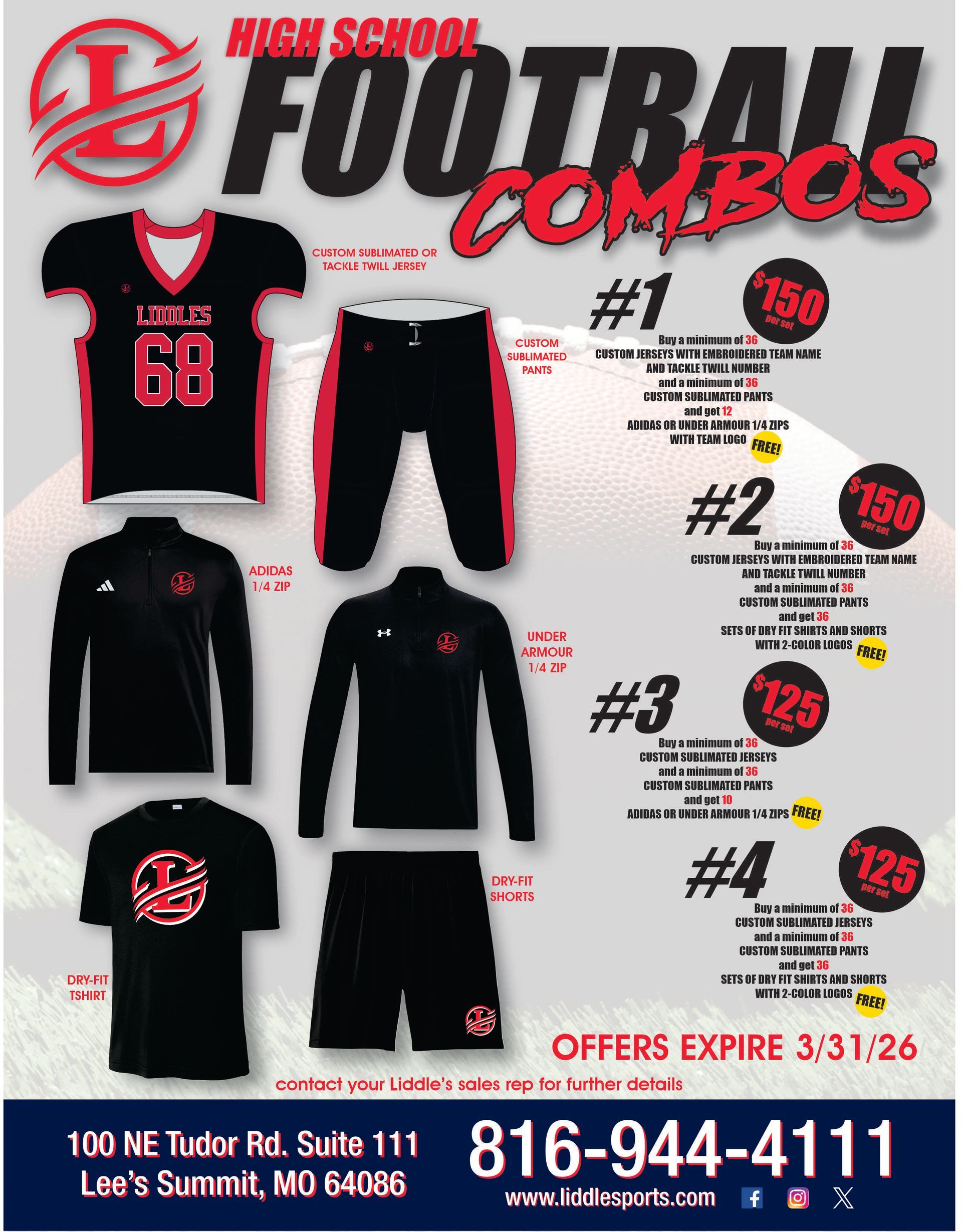 Football combo apparel advertisement with prices and expiration date.