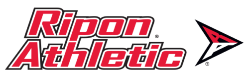 Ripon Athletic logo: red text and arrow on white background.