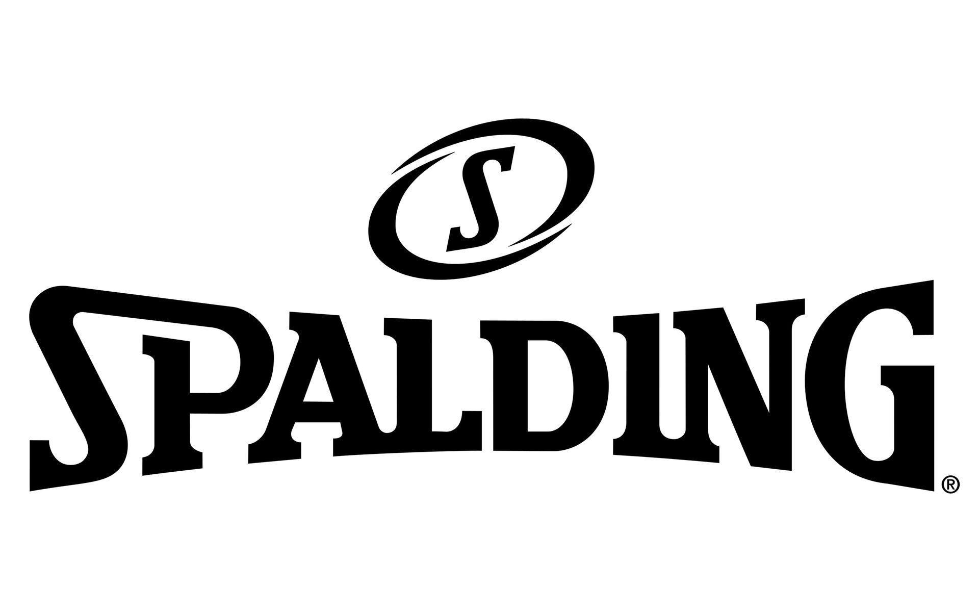 Spalding logo: Black wordmark and 'S' in a black oval above.
