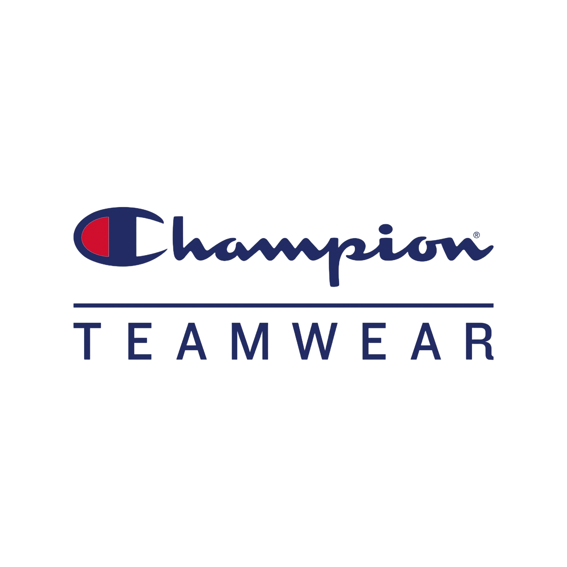 Champion Teamwear logo with navy text and a red, white, and blue emblem.