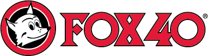 Logo with a cartoon fox head inside a red circle, the words 