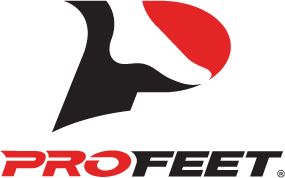 ProFeet logo with black and red stylized foot shape and text.
