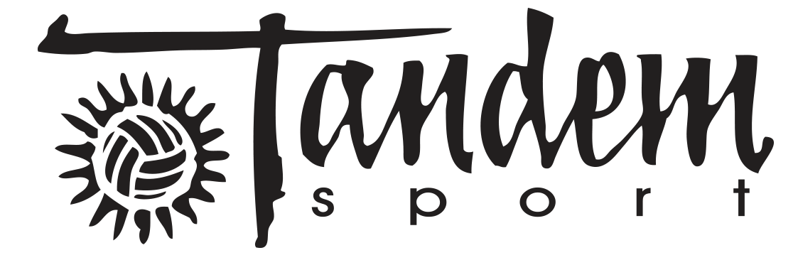Tandem sport logo with a volleyball sun design. Text: Tandem sport.