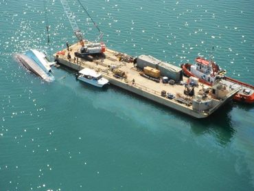 An aerial view of a large boat in the water — Marine Surveying in Cairns, QLD