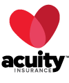 Acuity Insurance logo with red heart-shaped mark and black text on a white background