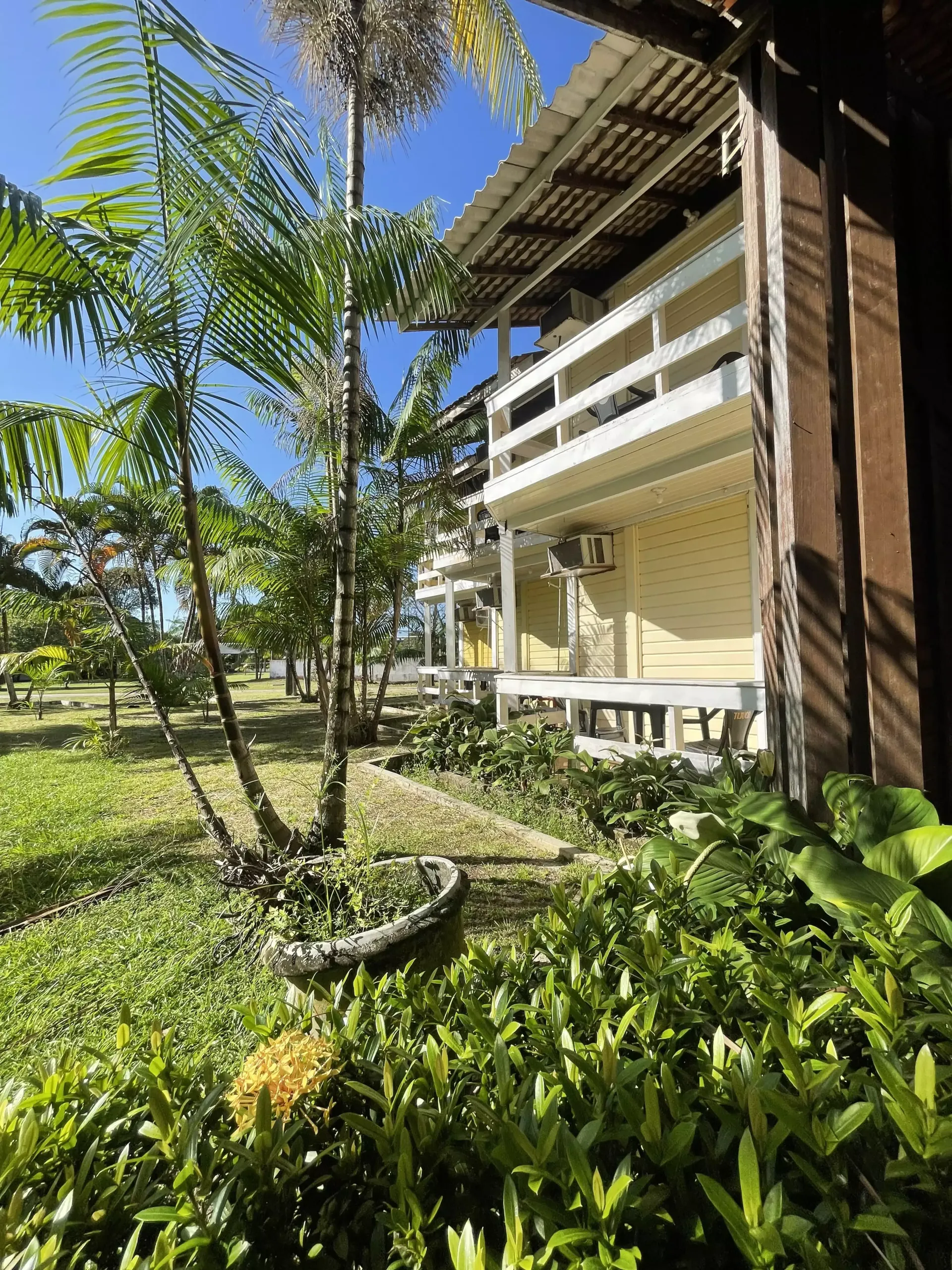 Um deck de madeira com uma mesa e cadeiras sob um guarda-sol.-go-organic-club