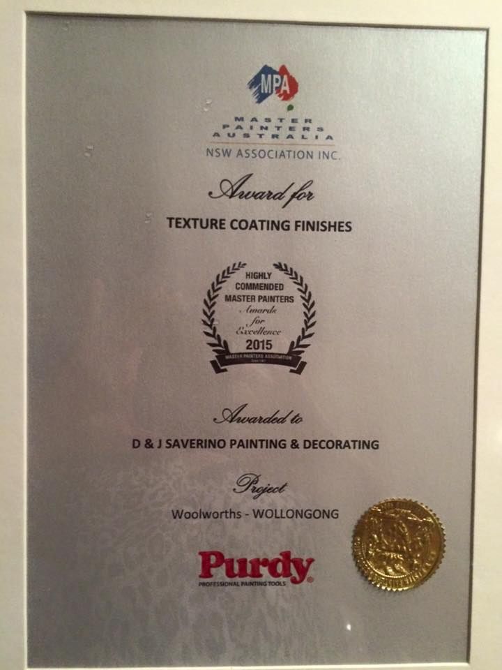 An Award for Texture Coating Finishes From Purdy — D & J Saverino Painting & Decorating Pty Ltd In Fairy Meadow, NSW