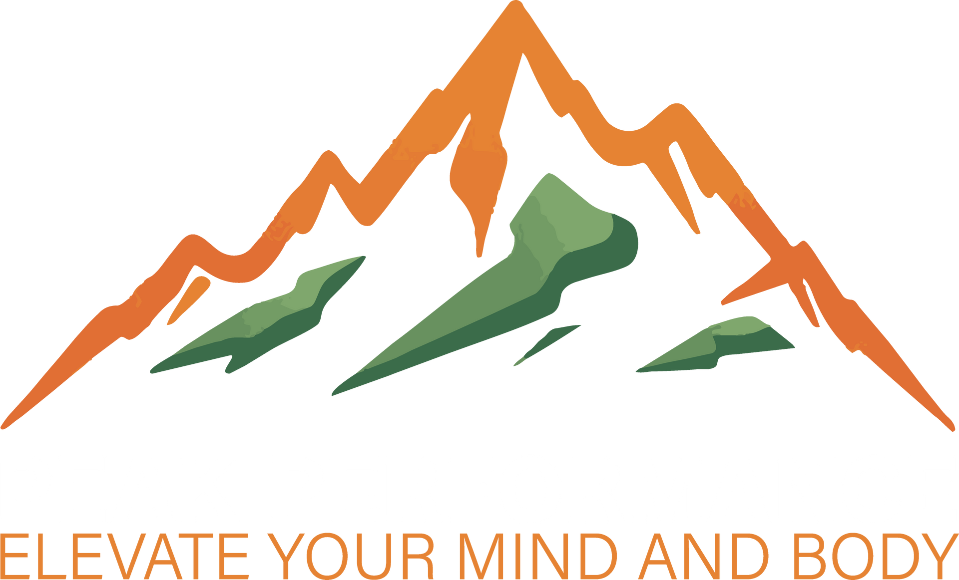 A stylized orange mountain outline with green slopes above the text "ELEVATE YOUR MIND AND BODY."