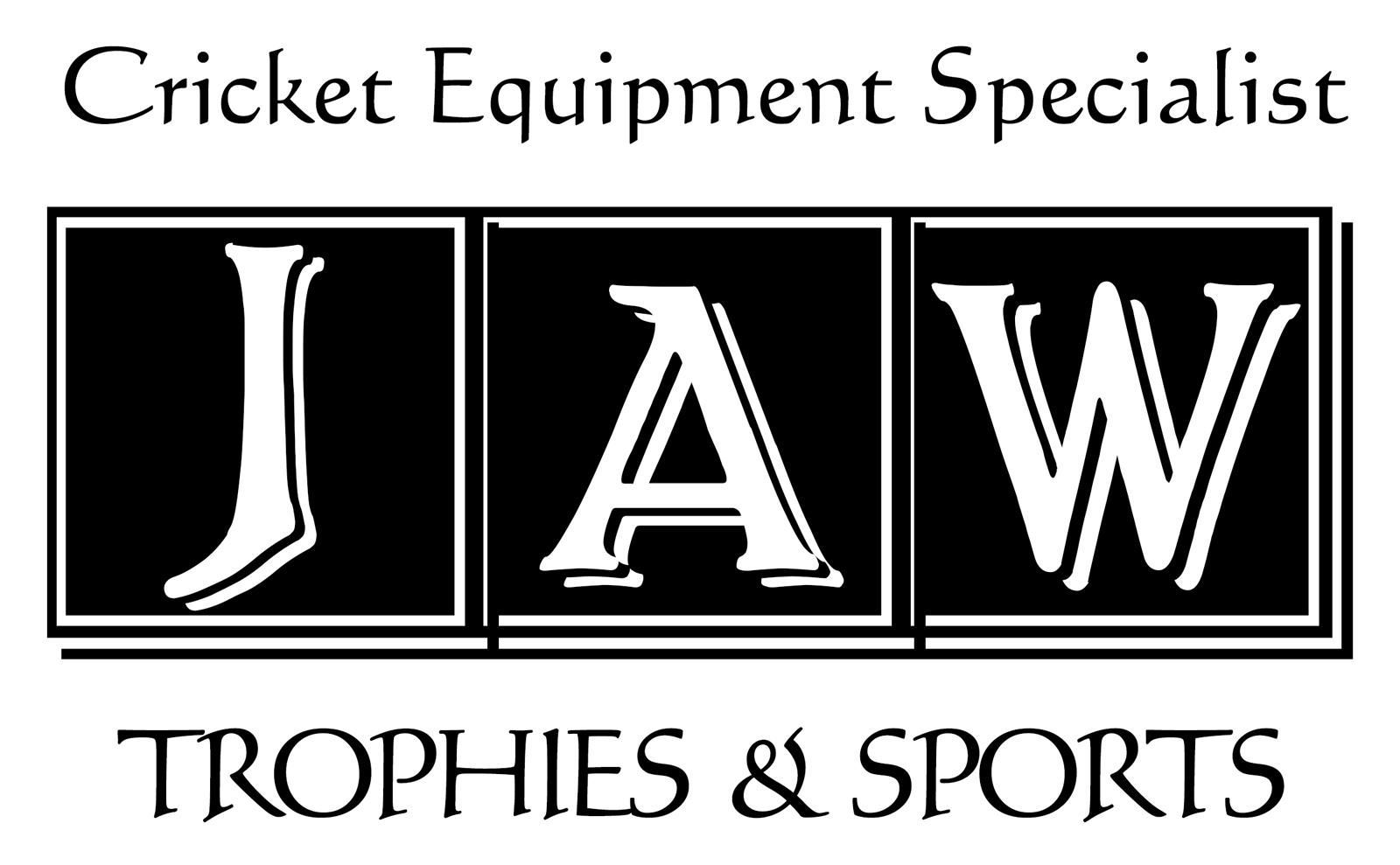 Logo for JAW, a cricket equipment specialist, with text reading 