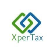 Logo for XperTax, featuring intertwined green and blue squares and company name.