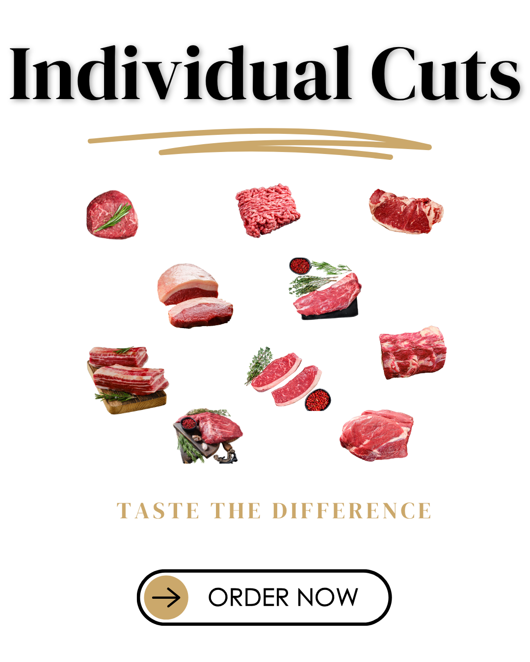 An advertisement for individual cuts of meat with a button to shop