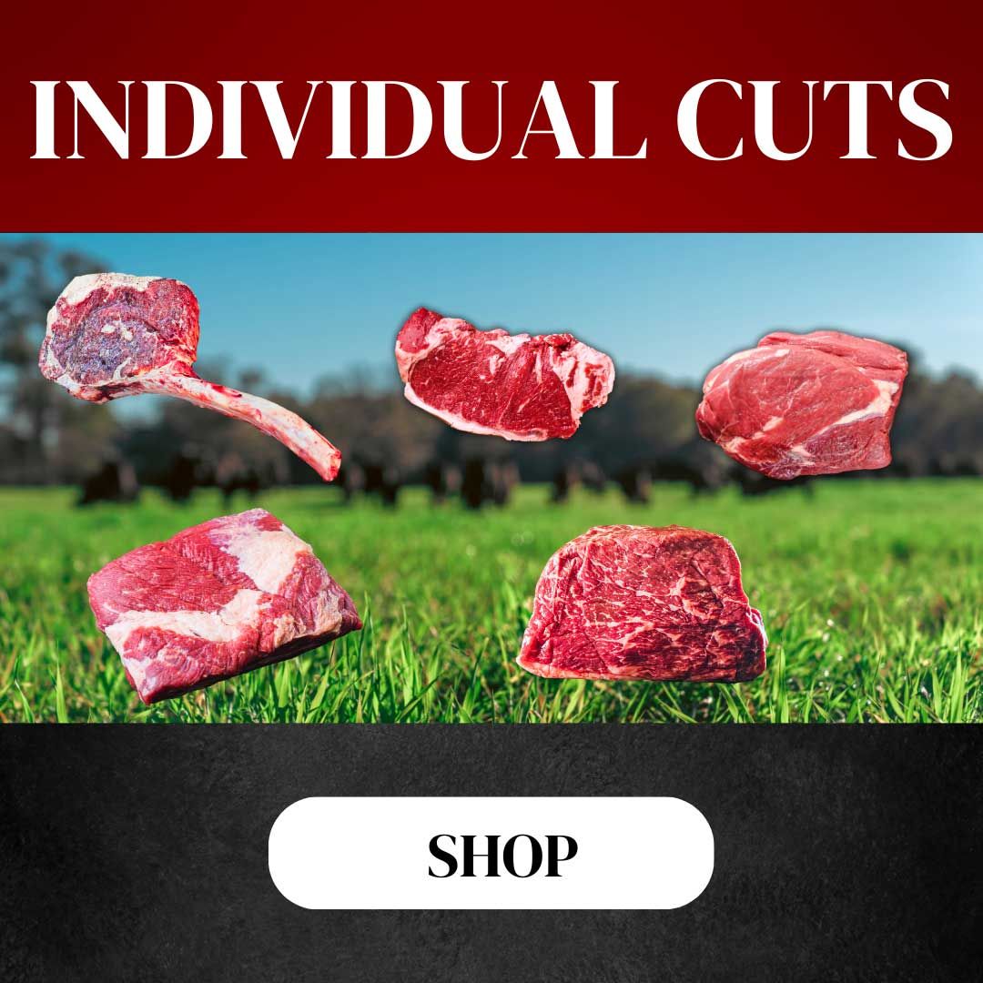 An advertisement for individual cuts of meat with a button to shop