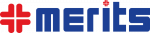 Merits logo in red and blue on white background