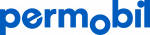 Permobil logo in blue lowercase text with a green curved accent