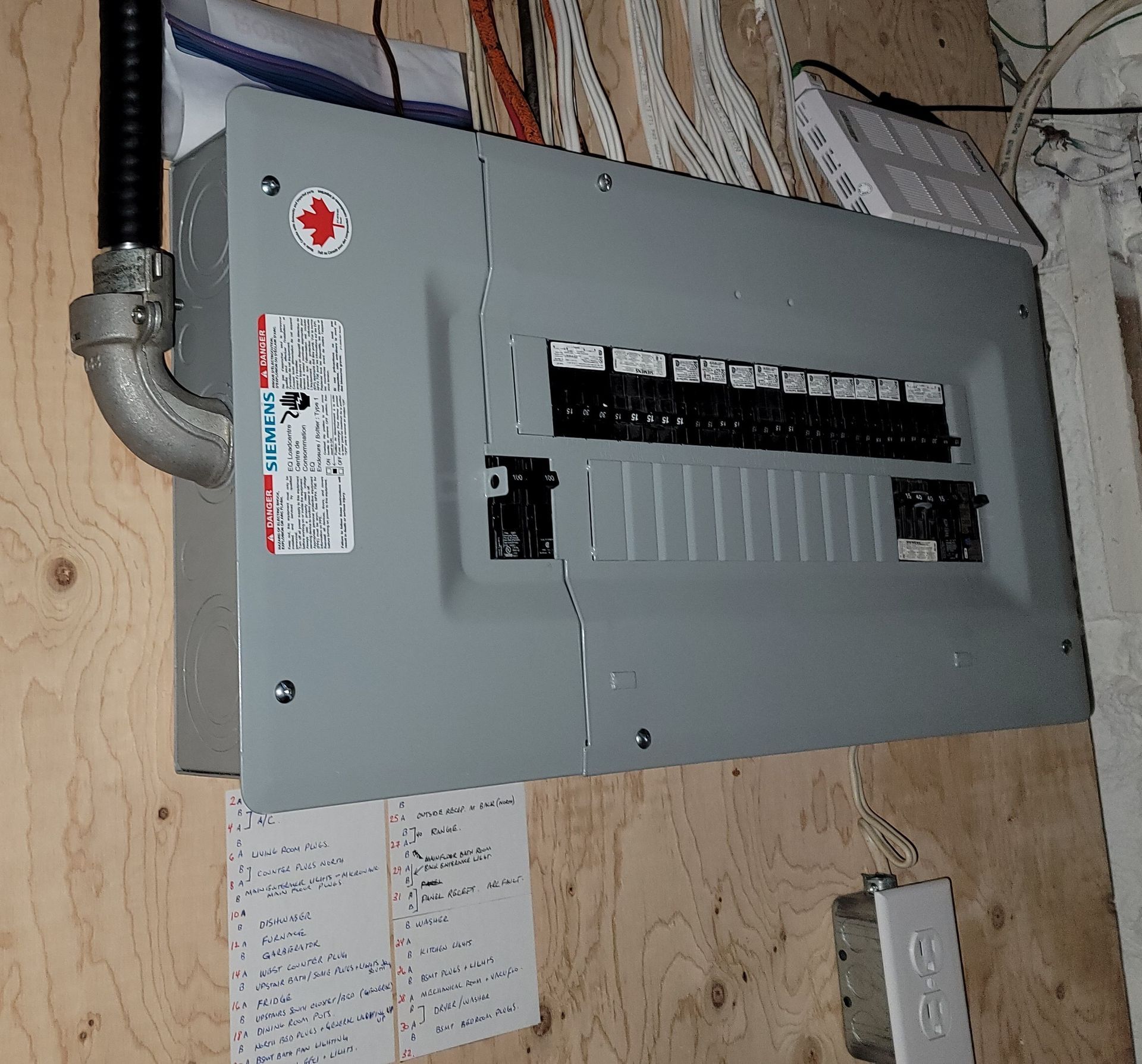 An electrical box with a red cross on it