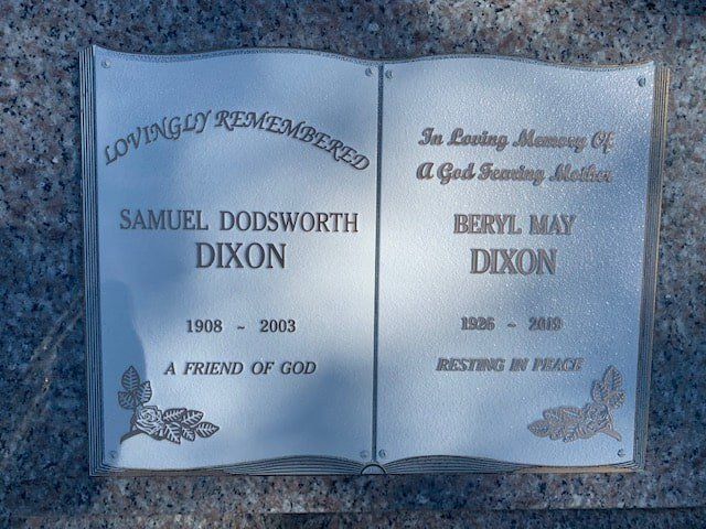 A Memorial Plaque For Samuel Dodsworth Dixon And Beryl May Dixon — Northern Rivers Headstones in Casino NSW