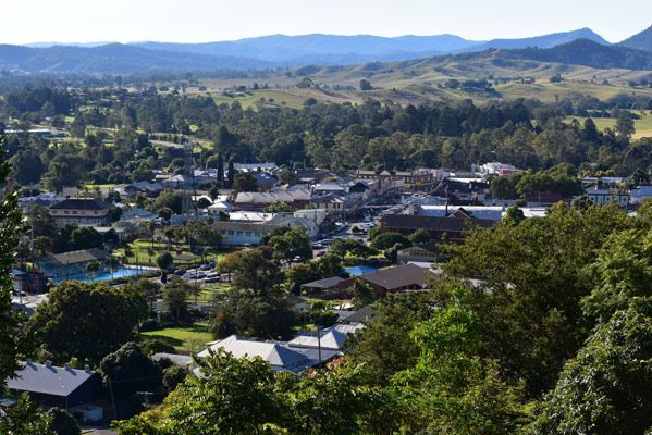 An Aerial View Of A Small Town With Mountains — Northern Rivers Headstones in Kyogle, NSW