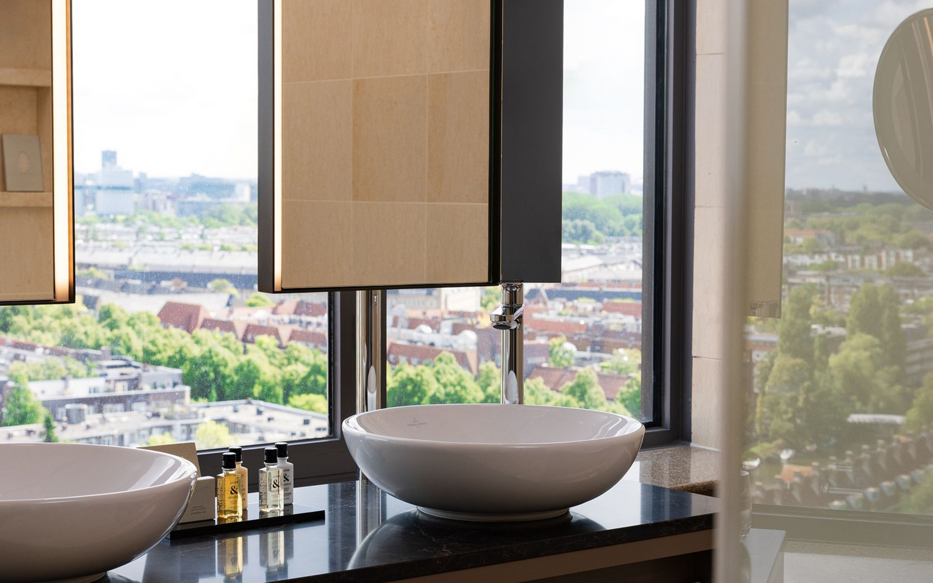 The exqusite Panorama Junior Suite at Hotel Okura Amsterdam in The Netherlands (Holland), featuring fantastic panoramic views.