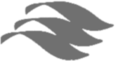 Three gray, curved shapes overlapping; possibly stylized waves or feathers.