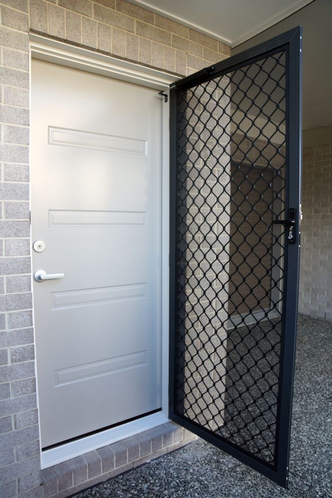 Open Security Screen Door With A Keyed Lock — Ulladulla Blinds & Home Improvements In Ulladulla, NSW