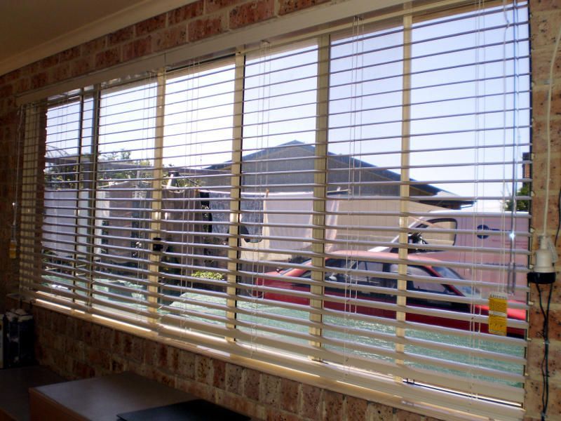 Light Brown Wooden Venetian Blinds, Fully Open — Ulladulla Blinds & Home Improvements In Ulladulla, NSW