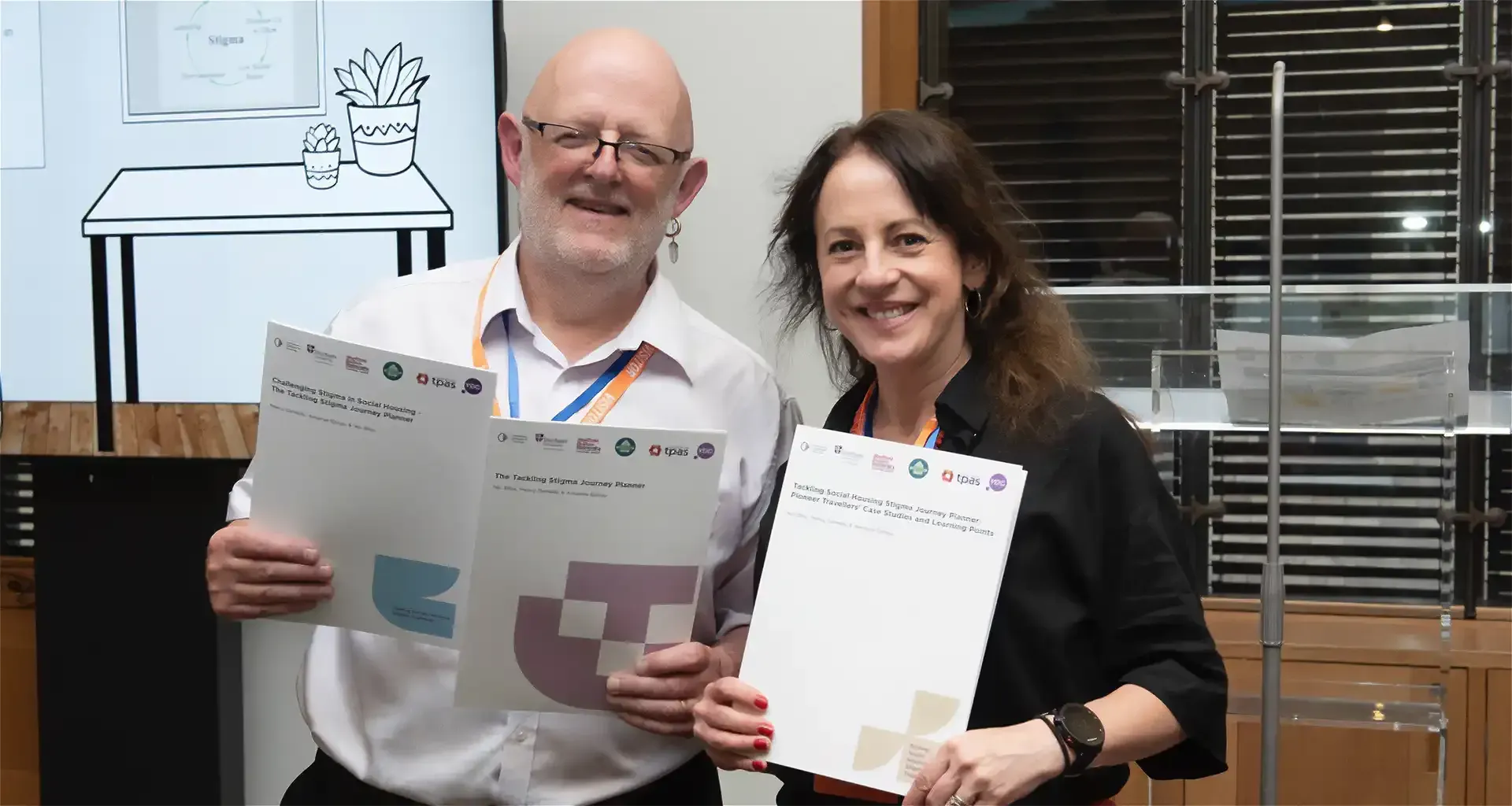 Stop Social Housing Stigma Campaign Director Nic Bliss and CIH Policy, Communications and External Affairs Director Rachael Williamson at the official launch of the Tackling Stigma Journey Planner
