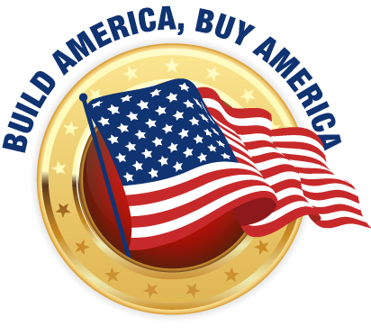 BABA Build America, Buy  logo gold coin with waving USA Flag