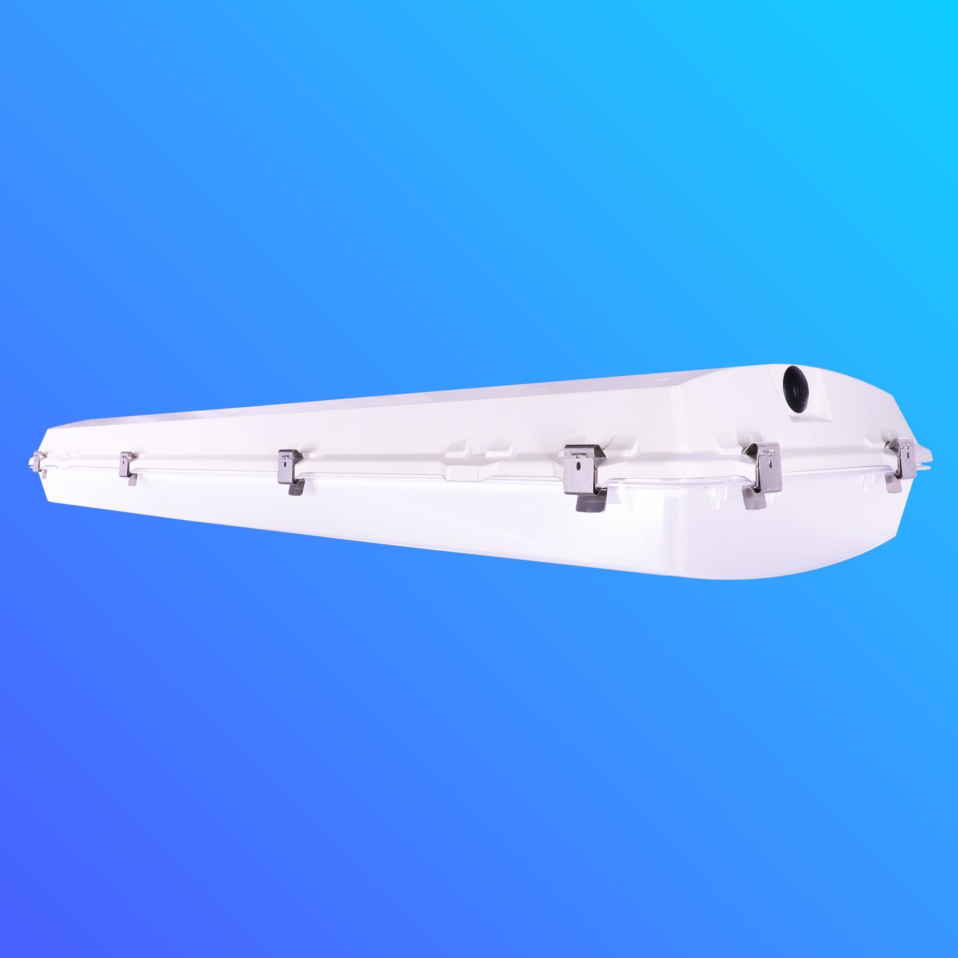 A white light with a blue sky in the background