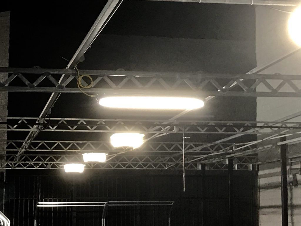 A ceiling with a lot of lights hanging from it