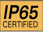 A yellow sign that says ip65 certified on it.