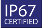 A blue sign that says ip67 certified on it.