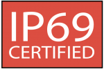 A red sign that says `` ip69 certified '' on it.