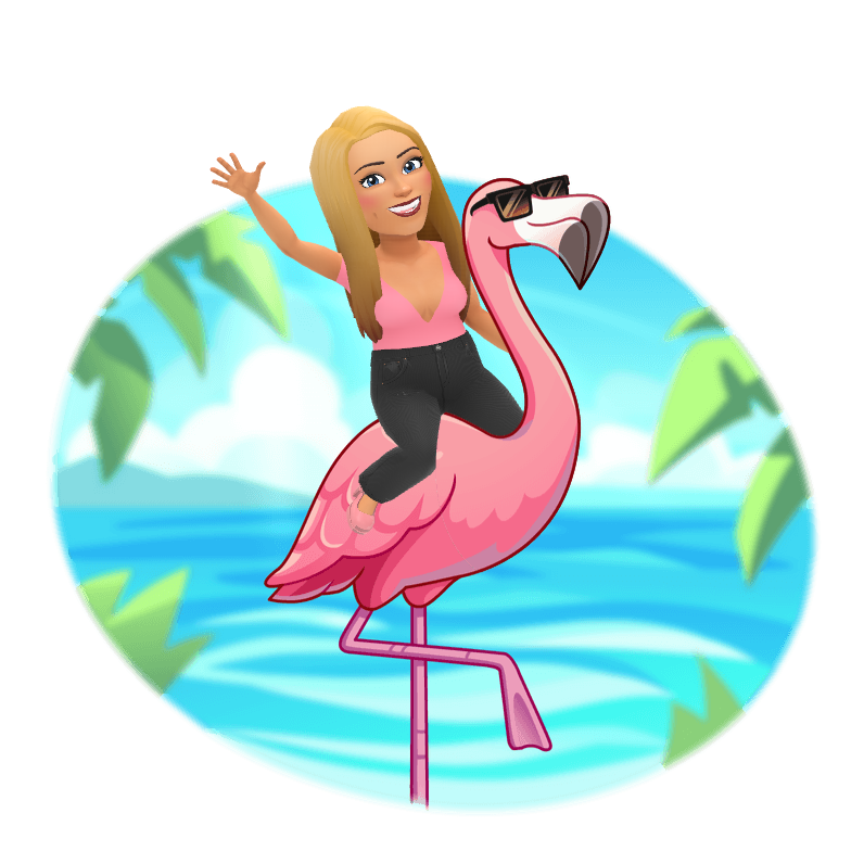 A woman is riding on the back of a pink flamingo.
