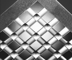 A black and white photo of a checkered pattern on a metal surface.