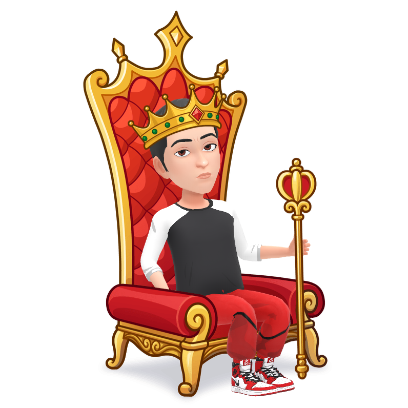 A cartoon man is sitting on a throne with a crown on his head.