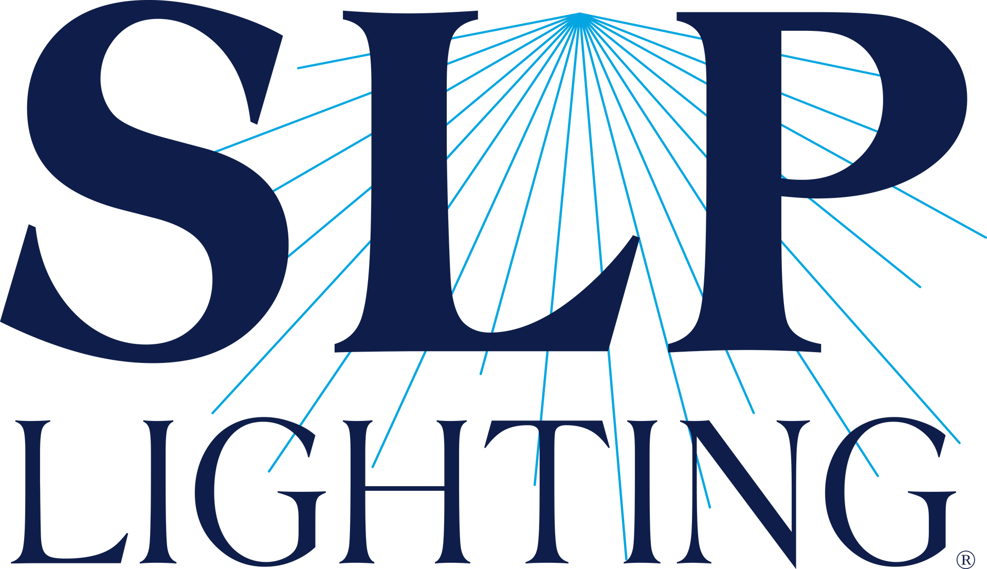 A blue and white logo for slp lighting