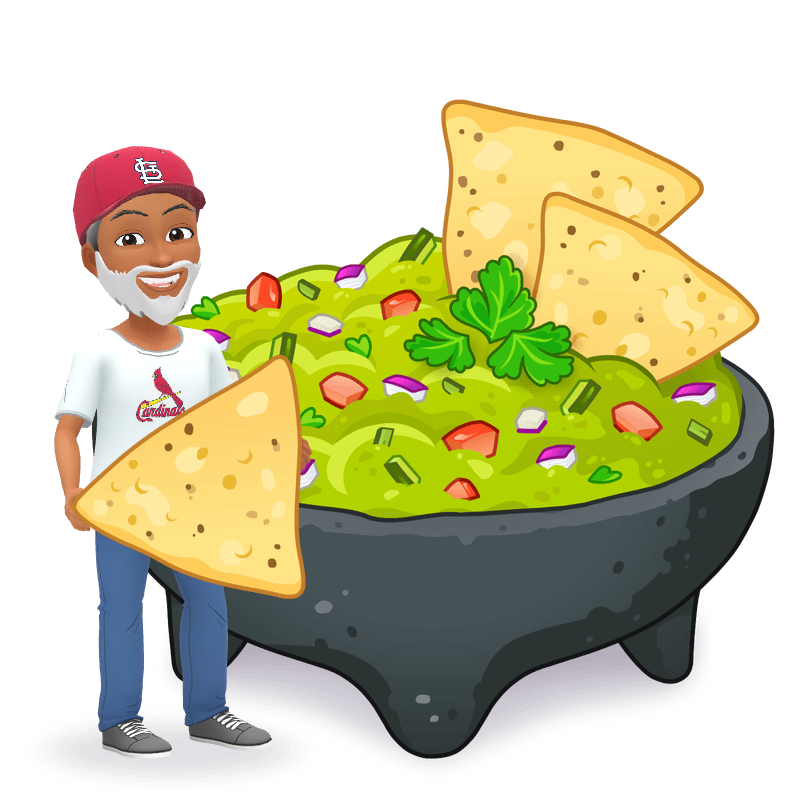 A cartoon man with glasses and a beard is surrounded by tacos.