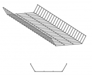 A drawing of a wire basket on a white background.