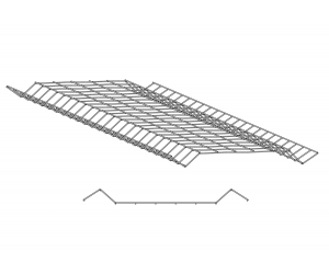 A drawing of a metal shelf on a white background.