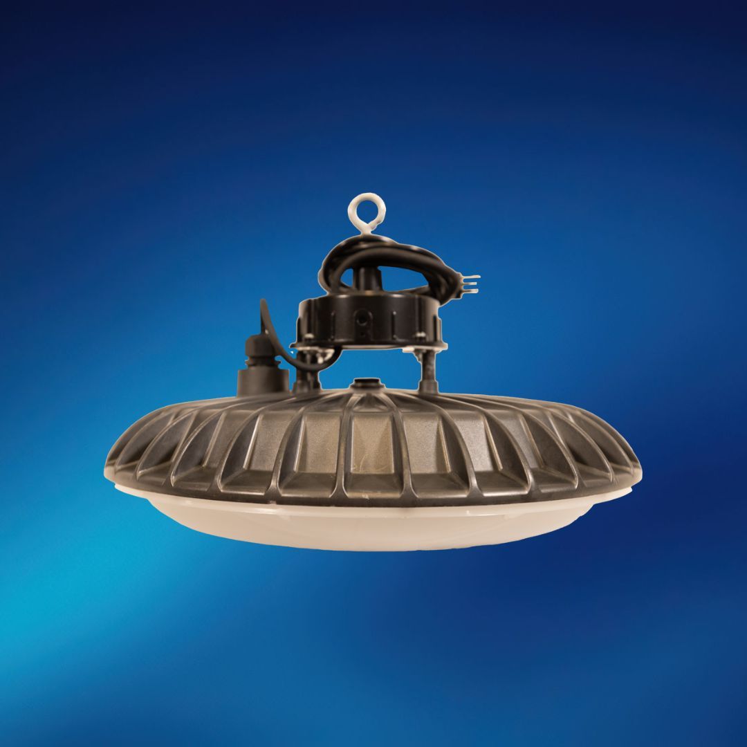 A ceiling light is hanging from the ceiling on a blue background.