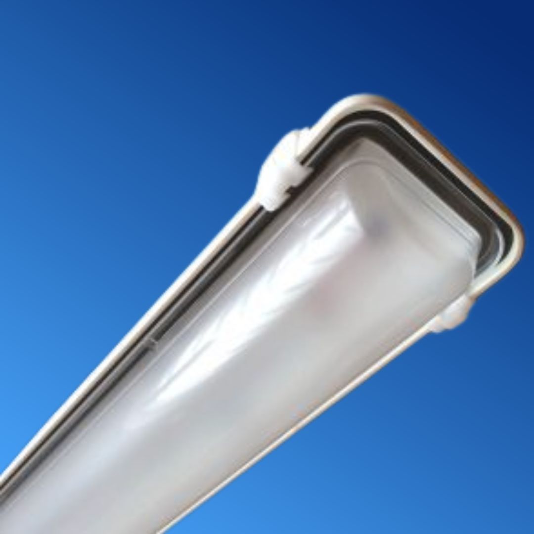 A light fixture with a blue sky in the background