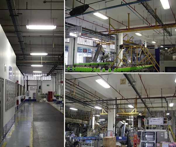 A collage of photos of a factory with lots of machinery