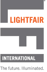 The logo for the light fair international is gray and orange.