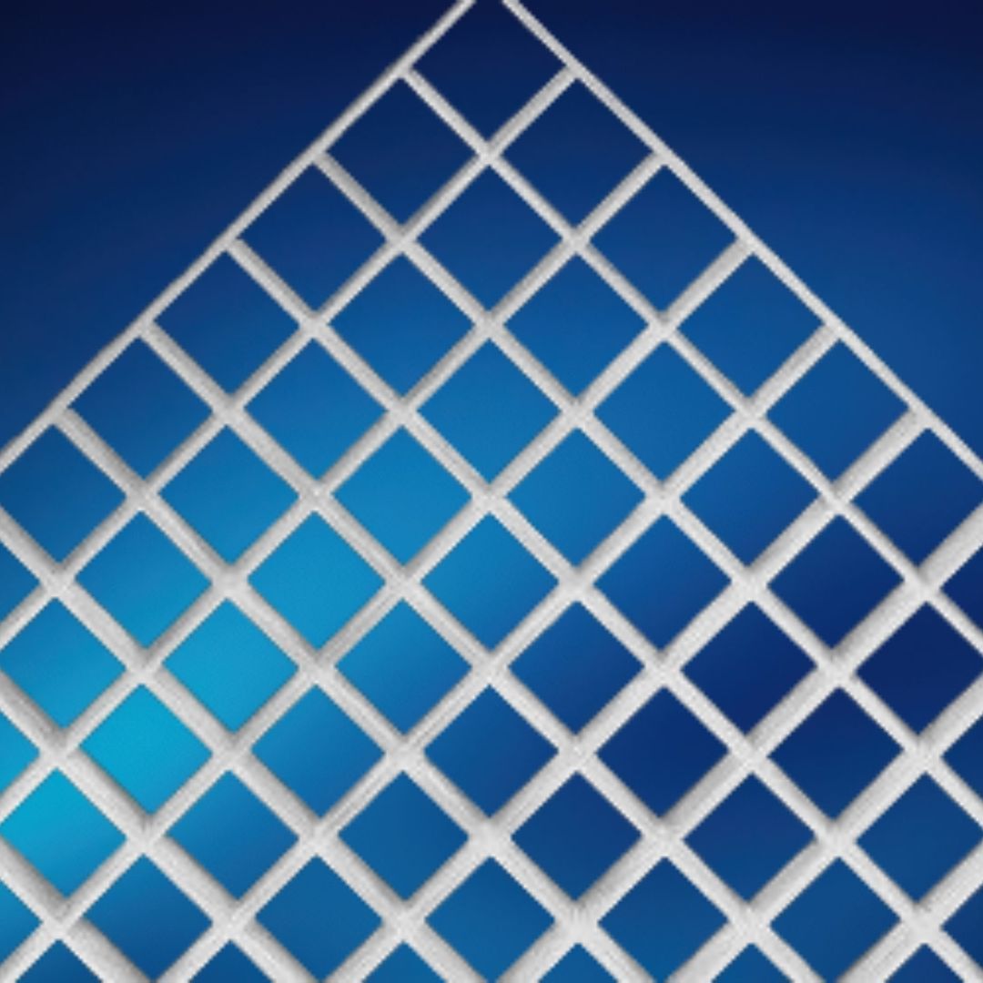 A close up of a white grid on a blue background