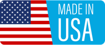 A made in usa sign with an american flag on it