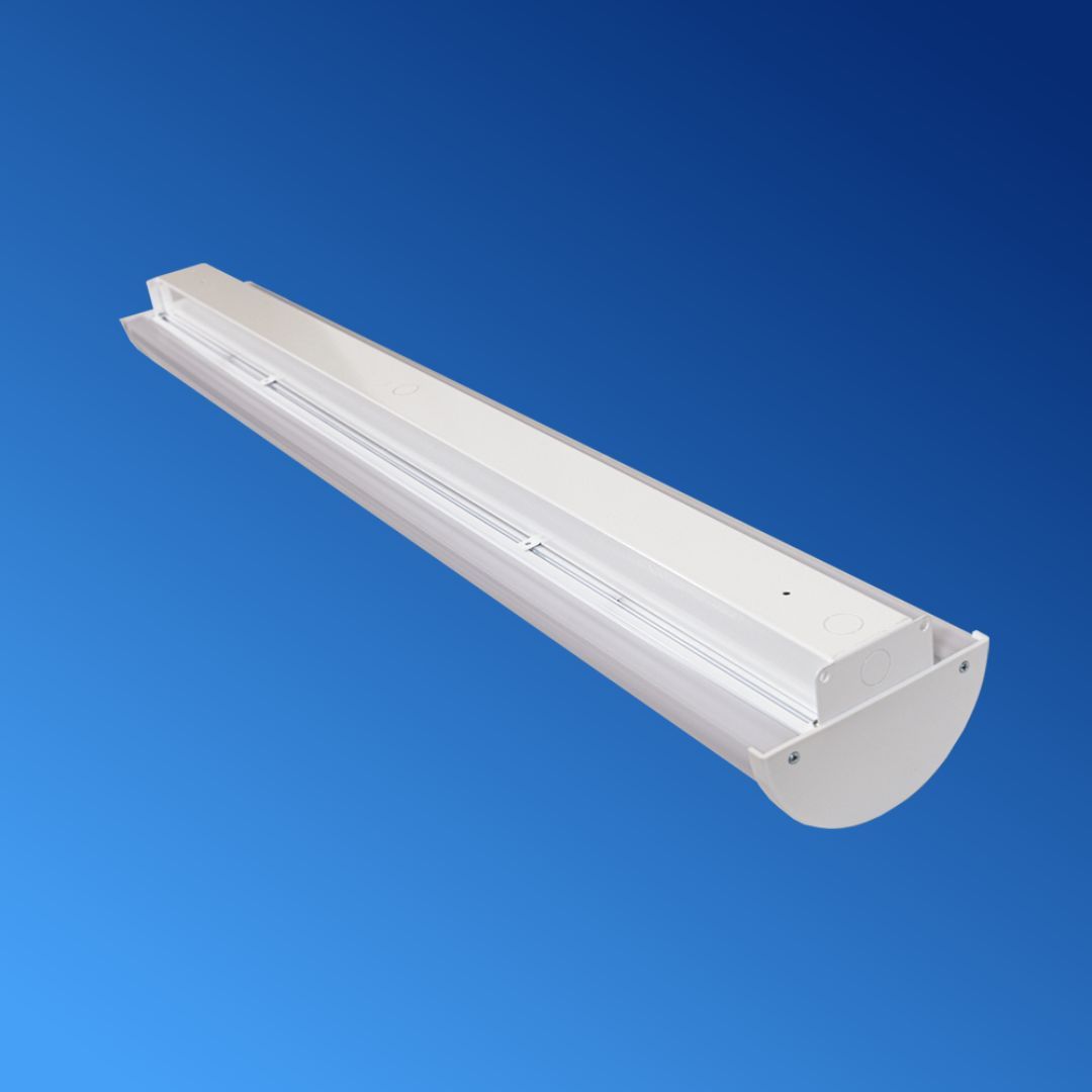 A white tube is against a blue background