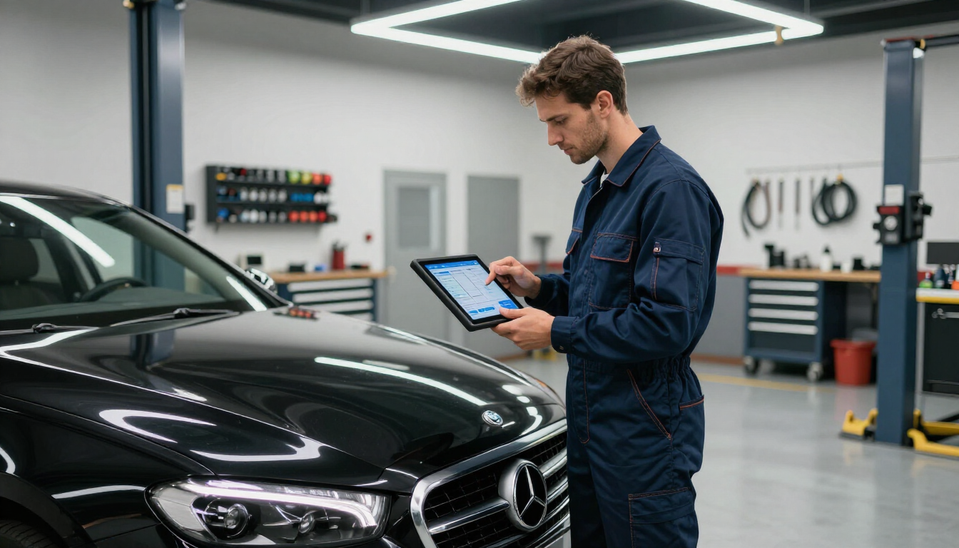 Technicien réalisant un diagnostic électronique sur un véhicule à Domène.