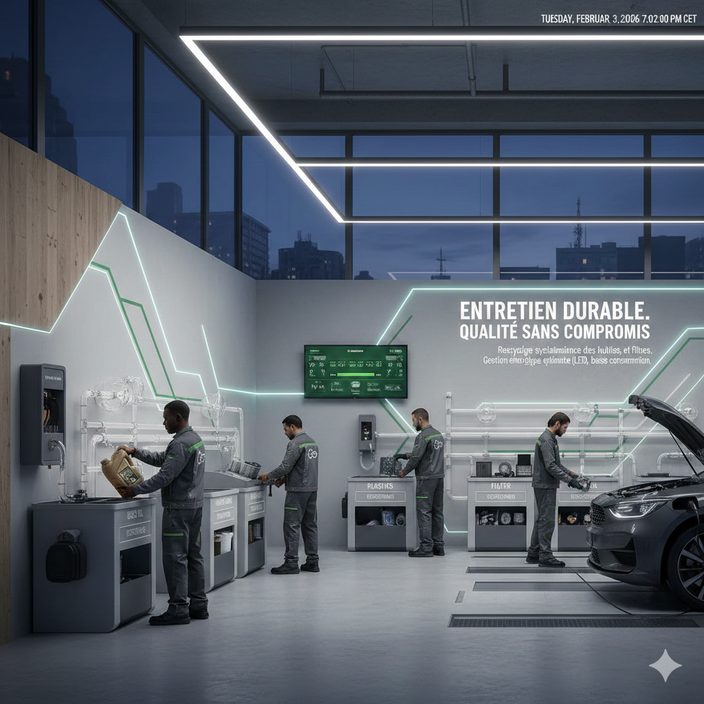 Voiture blanche, encore mouillée après le nettoyage, dans un garage.