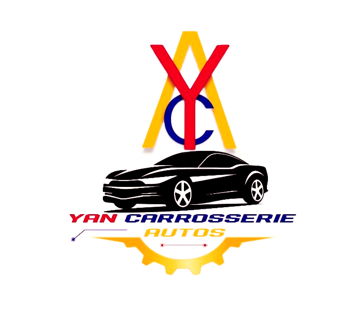Logo de Yan Carrosserie Autos : voiture noire avec engrenage orange, lettres AYC jaunes et bleues.
