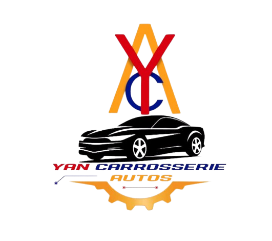 Logo de Yan Carrosserie Autos : une voiture noire sous un emblème YAC orange et bleu.